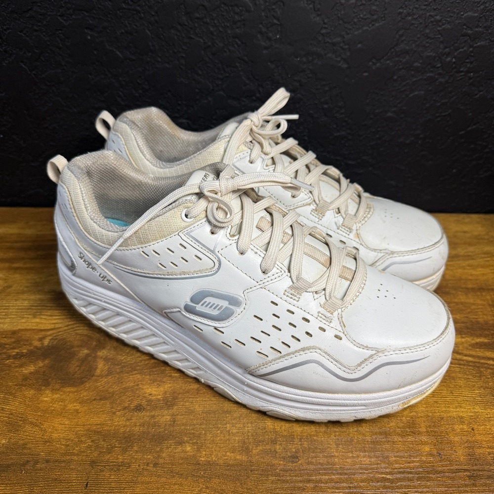 Skechers Shape-ups 57001 White Leather‎ Rocker Bottom Sneakers Womens Size 10